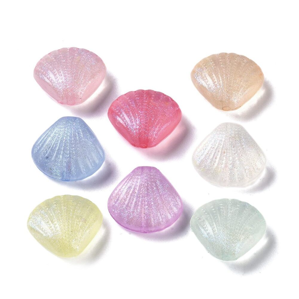 6224 490 pcs Transparent Glitter Powder Shell Shaped Acrylic Beads Sea